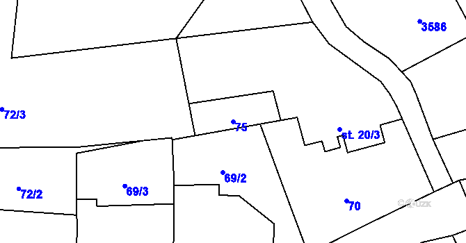 Parcela st. 75 v KÚ Rtyně v Podkrkonoší, Katastrální mapa