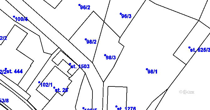 Parcela st. 98/3 v KÚ Rtyně v Podkrkonoší, Katastrální mapa