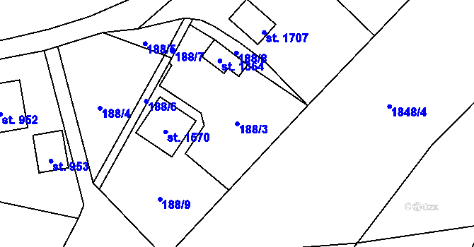 Parcela st. 188/3 v KÚ Rtyně v Podkrkonoší, Katastrální mapa