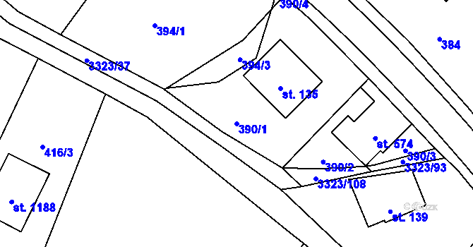 Parcela st. 390/1 v KÚ Rtyně v Podkrkonoší, Katastrální mapa