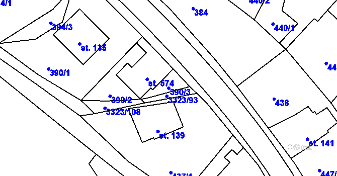 Parcela st. 390/3 v KÚ Rtyně v Podkrkonoší, Katastrální mapa