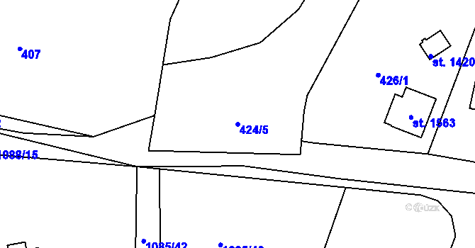 Parcela st. 424/5 v KÚ Rtyně v Podkrkonoší, Katastrální mapa