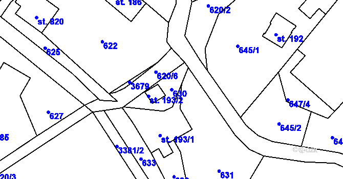 Parcela st. 630 v KÚ Rtyně v Podkrkonoší, Katastrální mapa