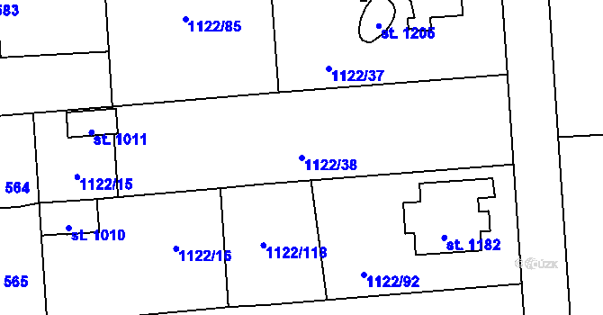 Parcela st. 1122/38 v KÚ Rtyně v Podkrkonoší, Katastrální mapa