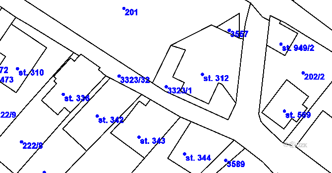 Parcela st. 3323/1 v KÚ Rtyně v Podkrkonoší, Katastrální mapa