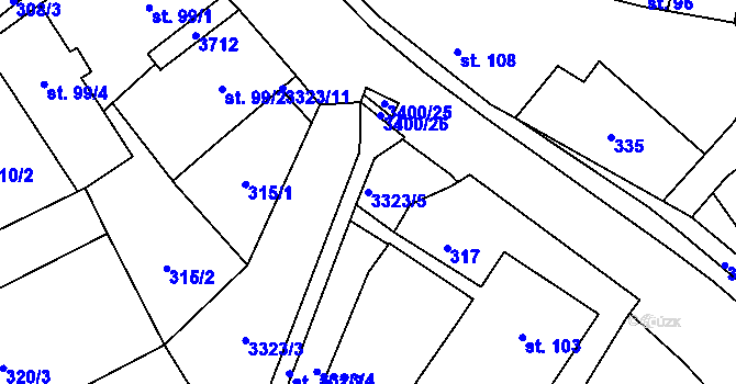 Parcela st. 3323/5 v KÚ Rtyně v Podkrkonoší, Katastrální mapa
