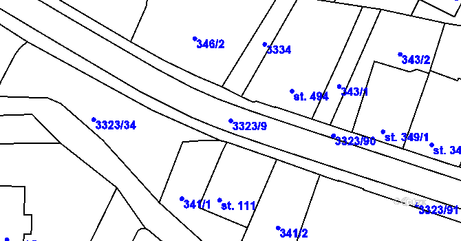 Parcela st. 3323/9 v KÚ Rtyně v Podkrkonoší, Katastrální mapa