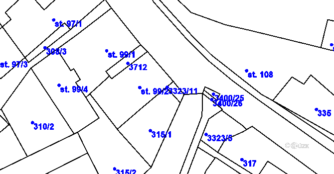 Parcela st. 3323/11 v KÚ Rtyně v Podkrkonoší, Katastrální mapa