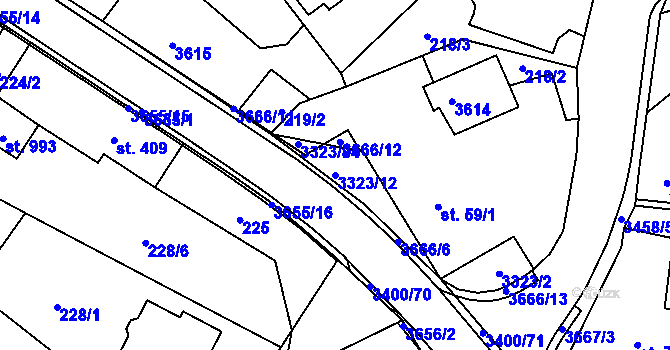 Parcela st. 3323/12 v KÚ Rtyně v Podkrkonoší, Katastrální mapa