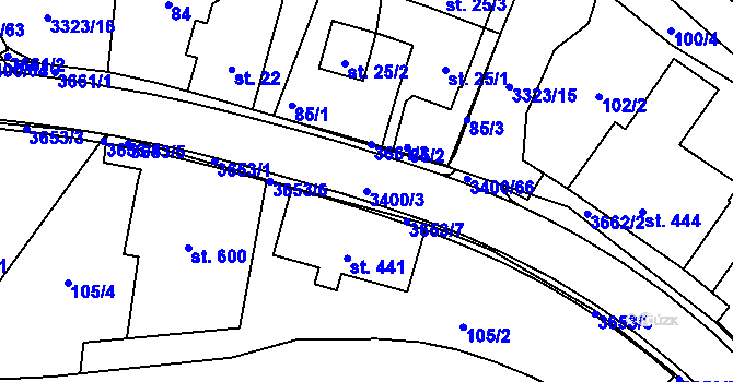 Parcela st. 3400/3 v KÚ Rtyně v Podkrkonoší, Katastrální mapa
