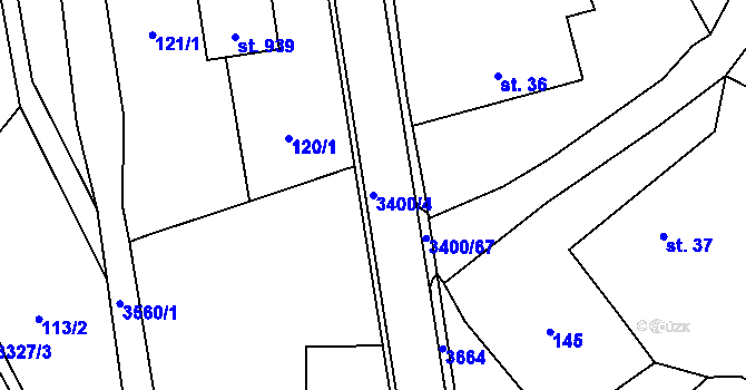 Parcela st. 3400/4 v KÚ Rtyně v Podkrkonoší, Katastrální mapa