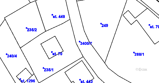 Parcela st. 3400/7 v KÚ Rtyně v Podkrkonoší, Katastrální mapa