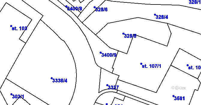 Parcela st. 3400/9 v KÚ Rtyně v Podkrkonoší, Katastrální mapa