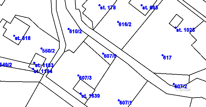 Parcela st. 607/5 v KÚ Rtyně v Podkrkonoší, Katastrální mapa