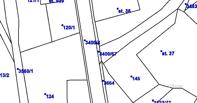Parcela st. 3400/67 v KÚ Rtyně v Podkrkonoší, Katastrální mapa