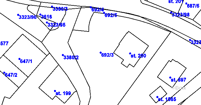Parcela st. 692/3 v KÚ Rtyně v Podkrkonoší, Katastrální mapa