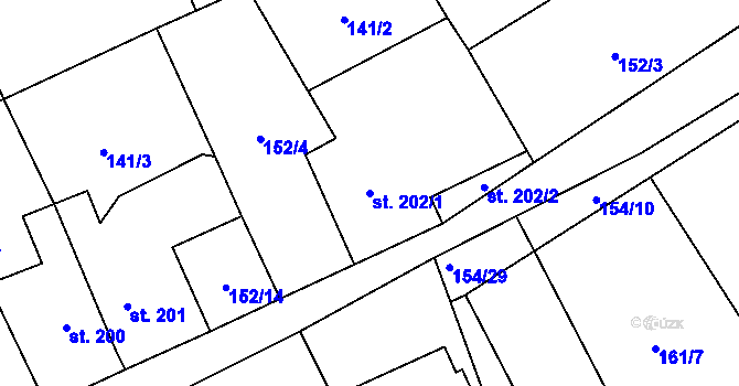 Parcela st. 202/1 v KÚ Ruda u Nového Strašecí, Katastrální mapa