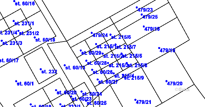 Parcela st. 215/2 v KÚ Ruda u Nového Strašecí, Katastrální mapa