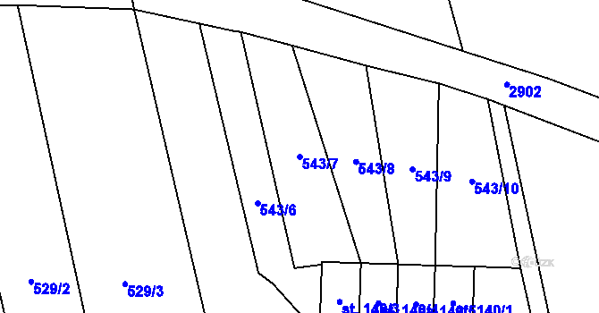 Parcela st. 543/7 v KÚ Ruda u Velkého Meziříčí, Katastrální mapa