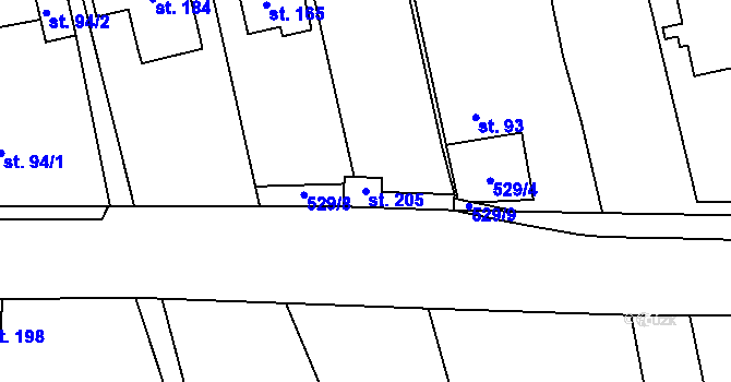 Parcela st. 205 v KÚ Ruda u Velkého Meziříčí, Katastrální mapa