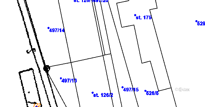 Parcela st. 497/21 v KÚ Ruda u Velkého Meziříčí, Katastrální mapa
