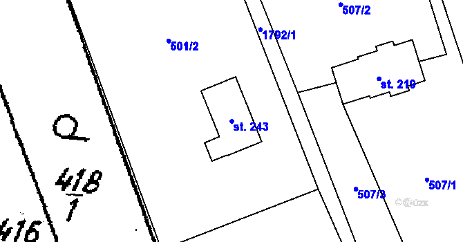 Parcela st. 243 v KÚ Ruda u Velkého Meziříčí, Katastrální mapa