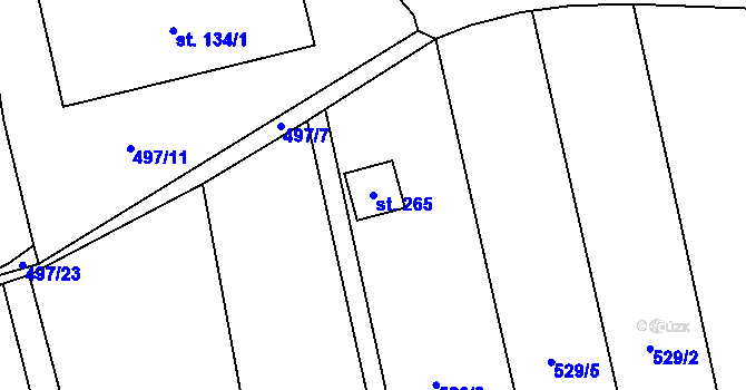 Parcela st. 265 v KÚ Ruda u Velkého Meziříčí, Katastrální mapa