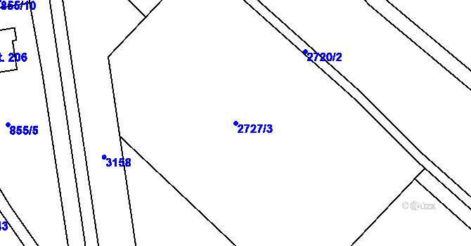 Parcela st. 2727/3 v KÚ Ruda u Velkého Meziříčí, Katastrální mapa