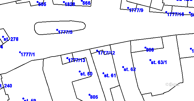 Parcela st. 1777/12 v KÚ Ruda u Velkého Meziříčí, Katastrální mapa