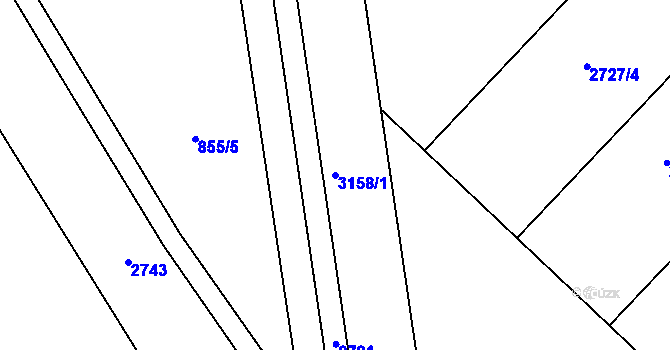 Parcela st. 3158/1 v KÚ Ruda u Velkého Meziříčí, Katastrální mapa