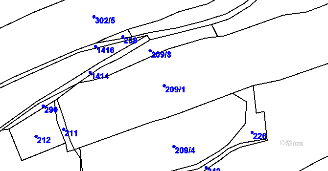 Parcela st. 209/1 v KÚ Ruda u Rýmařova, Katastrální mapa