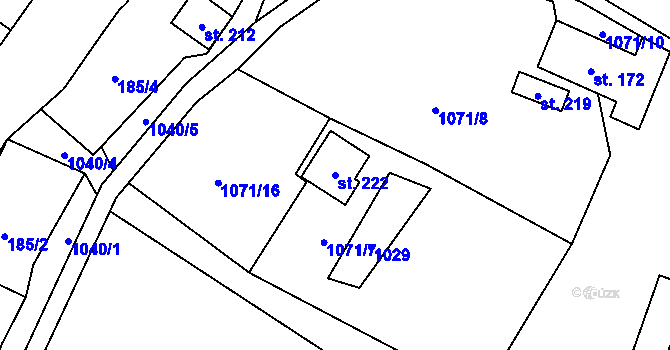 Parcela st. 222 v KÚ Ruda u Rýmařova, Katastrální mapa