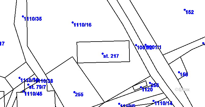 Parcela st. 217 v KÚ Hostice, Katastrální mapa