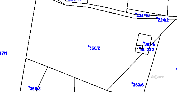 Parcela st. 366/2 v KÚ Hostice, Katastrální mapa