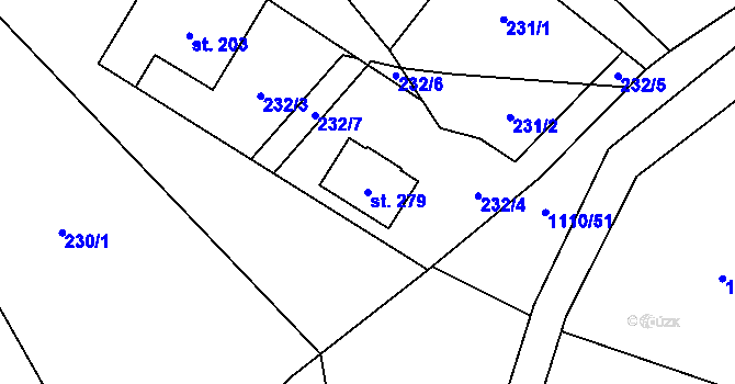 Parcela st. 279 v KÚ Hostice, Katastrální mapa