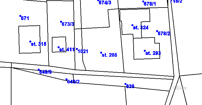 Parcela st. 205 v KÚ Ruda nad Moravou, Katastrální mapa