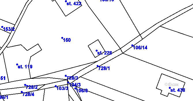 Parcela st. 228 v KÚ Ruda nad Moravou, Katastrální mapa