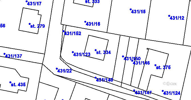 Parcela st. 334 v KÚ Ruda nad Moravou, Katastrální mapa