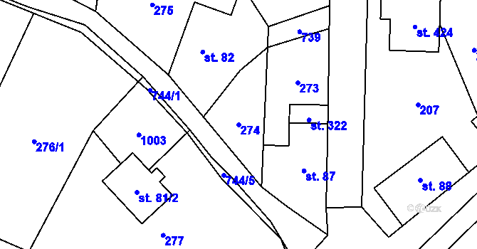 Parcela st. 274 v KÚ Ruda nad Moravou, Katastrální mapa