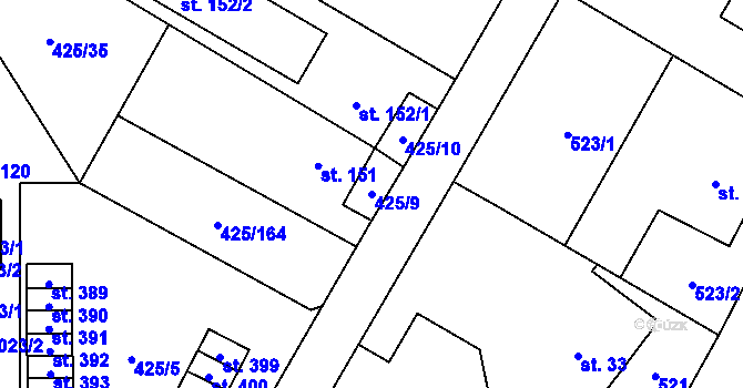 Parcela st. 425/9 v KÚ Ruda nad Moravou, Katastrální mapa