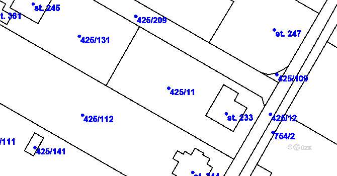 Parcela st. 425/11 v KÚ Ruda nad Moravou, Katastrální mapa