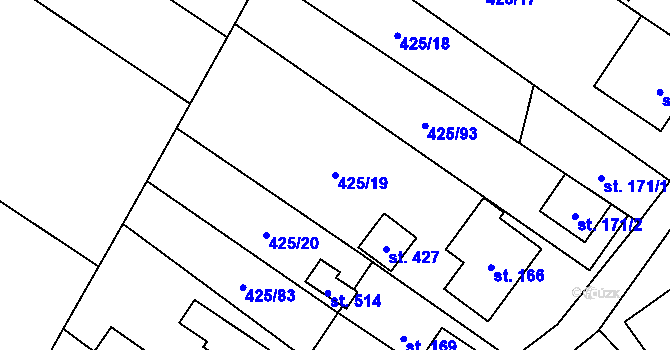 Parcela st. 425/19 v KÚ Ruda nad Moravou, Katastrální mapa