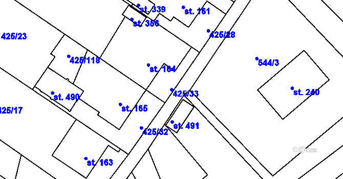 Parcela st. 425/33 v KÚ Ruda nad Moravou, Katastrální mapa