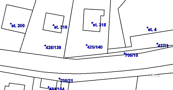 Parcela st. 425/140 v KÚ Ruda nad Moravou, Katastrální mapa