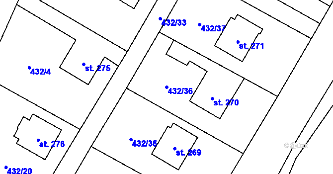 Parcela st. 432/36 v KÚ Ruda nad Moravou, Katastrální mapa