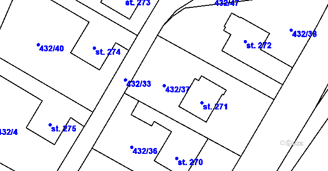 Parcela st. 432/37 v KÚ Ruda nad Moravou, Katastrální mapa