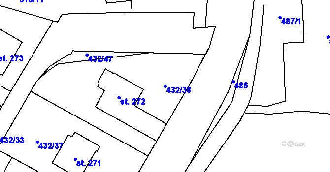 Parcela st. 432/38 v KÚ Ruda nad Moravou, Katastrální mapa