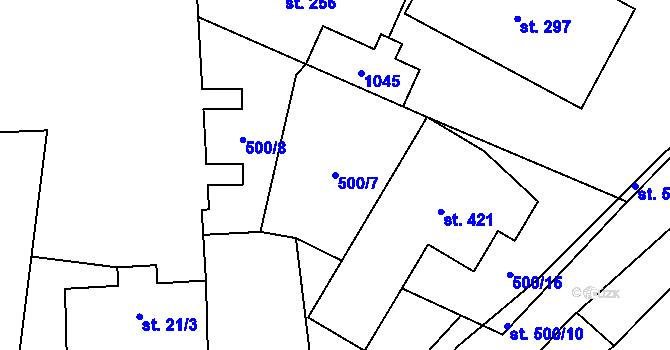 Parcela st. 500/7 v KÚ Ruda nad Moravou, Katastrální mapa