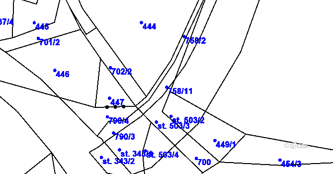 Parcela st. 758/11 v KÚ Ruda nad Moravou, Katastrální mapa