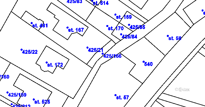 Parcela st. 425/166 v KÚ Ruda nad Moravou, Katastrální mapa